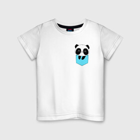 Детская футболка хлопок с принтом Панда милашка в кармашке в Курске, 100% хлопок | круглый вырез горловины, полуприлегающий силуэт, длина до линии бедер | животное | карман | малышка | медведь | милашка