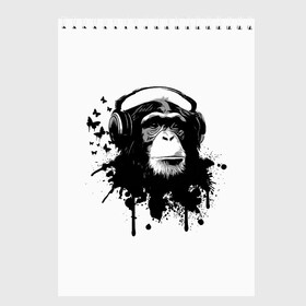 Скетчбук с принтом Обезьяна Меломан в Курске, 100% бумага
 | 48 листов, плотность листов — 100 г/м2, плотность картонной обложки — 250 г/м2. Листы скреплены сверху удобной пружинной спиралью | black | blot | butterflies | chimpanzee | gorilla | headphones | ink | lover | monkey | music | sheet | white | бабочки | белое | горилла | клякса | меломан | музыка | наушники | ноты | обезьяна | спокойствие | умиротворение | чернила | черное