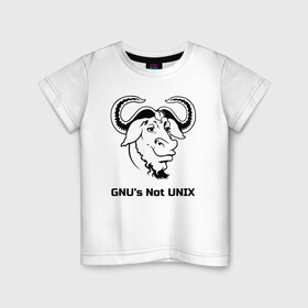 Детская футболка хлопок с принтом GNU’s Not UNIX в Курске, 100% хлопок | круглый вырез горловины, полуприлегающий силуэт, длина до линии бедер | gnu | linux | not unix | programming | гну | линукс | программист | сисадмин | системный администратор