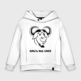 Детское худи Oversize хлопок с принтом GNU’s Not UNIX в Курске, френч-терри — 70% хлопок, 30% полиэстер. Мягкий теплый начес внутри —100% хлопок | боковые карманы, эластичные манжеты и нижняя кромка, капюшон на магнитной кнопке | gnu | linux | not unix | programming | гну | линукс | программист | сисадмин | системный администратор