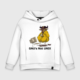 Детское худи Oversize хлопок с принтом GNU’s Not UNIX в Курске, френч-терри — 70% хлопок, 30% полиэстер. Мягкий теплый начес внутри —100% хлопок | боковые карманы, эластичные манжеты и нижняя кромка, капюшон на магнитной кнопке | gnu | linux | not unix | programming | гну | линукс | программист | сисадмин | системный администратор