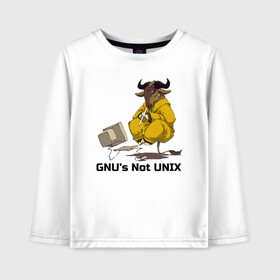 Детский лонгслив хлопок с принтом GNU’s Not UNIX в Курске, 100% хлопок | круглый вырез горловины, полуприлегающий силуэт, длина до линии бедер | gnu | linux | not unix | programming | гну | линукс | программист | сисадмин | системный администратор