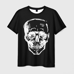 Мужская футболка 3D с принтом Скетч Черепа в Курске, 100% полиэфир | прямой крой, круглый вырез горловины, длина до линии бедер | Тематика изображения на принте: sketch | skull | набросок | полосы | рисунок карандашом | скелет | чб | черно белое