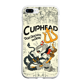 Чехол для iPhone 7Plus/8 Plus матовый с принтом Cuphead and Devil в Курске, Силикон | Область печати: задняя сторона чехла, без боковых панелей | cuphead | devil | dont deal with the devil | все персонажи | дьявол | игры | капхед | чашеголовый | черт