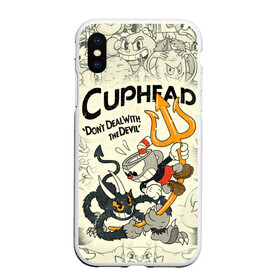 Чехол для iPhone XS Max матовый с принтом Cuphead and Devil в Курске, Силикон | Область печати: задняя сторона чехла, без боковых панелей | cuphead | devil | dont deal with the devil | все персонажи | дьявол | игры | капхед | чашеголовый | черт