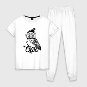 Женская пижама хлопок с принтом Совушка на ветке в Курске, 100% хлопок | брюки и футболка прямого кроя, без карманов, на брюках мягкая резинка на поясе и по низу штанин | owl | owls | сова | совушка | совы | филин | фраза | юмор
