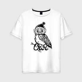 Женская футболка хлопок Oversize с принтом Совушка на ветке в Курске, 100% хлопок | свободный крой, круглый ворот, спущенный рукав, длина до линии бедер
 | owl | owls | сова | совушка | совы | филин | фраза | юмор