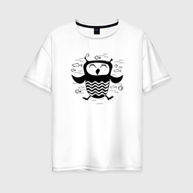 Женская футболка хлопок Oversize с принтом Сова в релаксе в Курске, 100% хлопок | свободный крой, круглый ворот, спущенный рукав, длина до линии бедер
 | owl | owls | сова | совушка | совы | филин | фраза | юмор