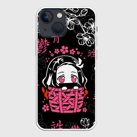 Чехол для iPhone 13 mini с принтом NEZUKO   НЕЗУКО   САКУРА в Курске,  |  | anime | flowers | nezuko | sakura. | аниме | иероглифы | клинок рассекающий демонов | манга | мультик | мультфильм | незуко | незуко камадо | поезд бесконечный | розовый | сакура | сериал | цветы | черный