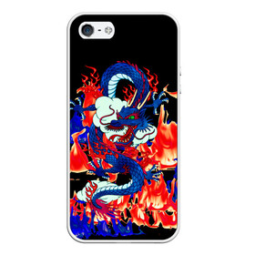 Чехол для iPhone 5/5S матовый с принтом Огненный Дракон в Курске, Силикон | Область печати: задняя сторона чехла, без боковых панелей | akatsuki | beast | dragon | fire | акацуки | дракон | животные | зверь | змей | когти | облако | огонь | узор | чб | японский