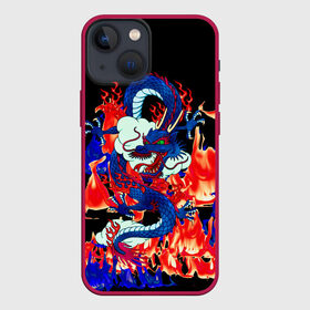 Чехол для iPhone 13 mini с принтом Огненный Дракон в Курске,  |  | akatsuki | beast | dragon | fire | акацуки | дракон | животные | зверь | змей | когти | облако | огонь | узор | чб | японский