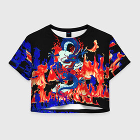 Женская футболка Crop-top 3D с принтом Огненный Дракон в Курске, 100% полиэстер | круглая горловина, длина футболки до линии талии, рукава с отворотами | akatsuki | beast | dragon | fire | акацуки | дракон | животные | зверь | змей | когти | облако | огонь | узор | чб | японский