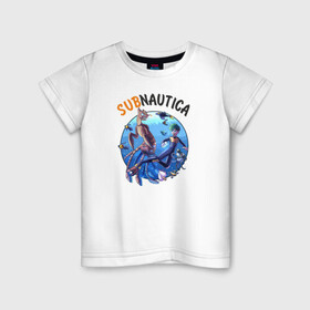 Детская футболка хлопок с принтом Sabnautica в Курске, 100% хлопок | круглый вырез горловины, полуприлегающий силуэт, длина до линии бедер | sabnautica | ласка | морской император | пискун | рыба пузырь | сабнавтика | сабнатика