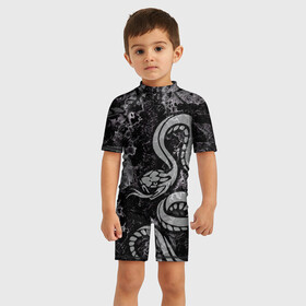 Детский купальный костюм 3D с принтом COBRA RAGE в Курске, Полиэстер 85%, Спандекс 15% | застежка на молнии на спине | животные | злой | змея | кобра | текстура | ярость