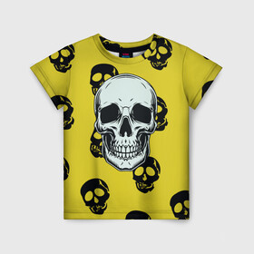 Детская футболка 3D с принтом Yellow Skulls в Курске, 100% гипоаллергенный полиэфир | прямой крой, круглый вырез горловины, длина до линии бедер, чуть спущенное плечо, ткань немного тянется | skull | желтизна | скелет | скелетон | черепа | черепушки
