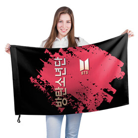 Флаг 3D с принтом BTS LOGO БТС ЛОГОТИП в Курске, 100% полиэстер | плотность ткани — 95 г/м2, размер — 67 х 109 см. Принт наносится с одной стороны | bts | k pop | бойбенд | бтс | группа | к поп | корейская группа | логотип | музыка