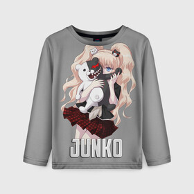 Детский лонгслив 3D с принтом MONOKUMA  JUNKO в Курске, 100% полиэстер | длинные рукава, круглый вырез горловины, полуприлегающий силуэт
 | anime | danganronpa | enoshima | junko | monokuma | аниме | джунко | игра | манга | медведь | монокума | робот медведь | эношима