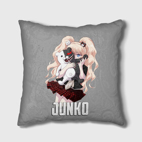 Подушка 3D с принтом MONOKUMA  JUNKO в Курске, наволочка – 100% полиэстер, наполнитель – холлофайбер (легкий наполнитель, не вызывает аллергию). | состоит из подушки и наволочки. Наволочка на молнии, легко снимается для стирки | anime | danganronpa | enoshima | junko | monokuma | аниме | джунко | игра | манга | медведь | монокума | робот медведь | эношима