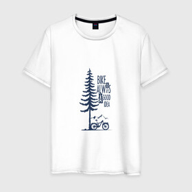 Мужская футболка хлопок с принтом Gooood Idea в Курске, 100% хлопок | прямой крой, круглый вырез горловины, длина до линии бедер, слегка спущенное плечо. | mtb | байк | велосипед | горы | дерево | лес | мтб | спорт