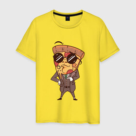 Мужская футболка хлопок с принтом Пепперони пицца в костюме в Курске, 100% хлопок | прямой крой, круглый вырез горловины, длина до линии бедер, слегка спущенное плечо. | art | boss | cheese pizza | cool | funny | mushroom | pepperoni | pizza | pizza lover | retro | агент | арт | в очках | грибы | иллюстрация | люблю пиццу | пицца без ананасов | пицца с ананасами | прикол | ретро | рисунок пиццы | спецагент
