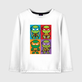 Детский лонгслив хлопок с принтом Ninja Turtles в Курске, 100% хлопок | круглый вырез горловины, полуприлегающий силуэт, длина до линии бедер | donatello | leonardo | michelangelo | ninja | pizza | raphael | turtles | донателло | животные | карате | комикс | комиксы | леонардо | микеланджело | мультфильм | мутант | мутанты | ниндзя | пицца | рафаэль | сплинтер | супергерой