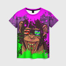 Женская футболка 3D с принтом 3D Neon Monkey в Курске, 100% полиэфир ( синтетическое хлопкоподобное полотно) | прямой крой, круглый вырез горловины, длина до линии бедер | 3d очки | bapy | brand | chimp | cool paint | fashion | hype beast | japan | neon | paint | trend | анаглиф | байп | байпи | брызги красок | бэйп | бэйпи | камуфляж | купающаяся обезьяна | мода | неон | тренд | хайп бист | хайповый бренд | ш
