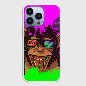 Чехол для iPhone 13 Pro с принтом 3D Neon Monkey в Курске,  |  | 3d очки | bapy | brand | chimp | cool paint | fashion | hype beast | japan | neon | paint | trend | анаглиф | байп | байпи | брызги красок | бэйп | бэйпи | камуфляж | купающаяся обезьяна | мода | неон | тренд | хайп бист | хайповый бренд | ш