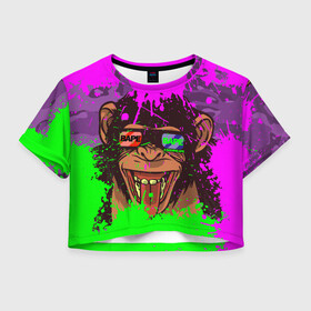 Женская футболка Crop-top 3D с принтом 3D Neon Monkey в Курске, 100% полиэстер | круглая горловина, длина футболки до линии талии, рукава с отворотами | 3d очки | bapy | brand | chimp | cool paint | fashion | hype beast | japan | neon | paint | trend | анаглиф | байп | байпи | брызги красок | бэйп | бэйпи | камуфляж | купающаяся обезьяна | мода | неон | тренд | хайп бист | хайповый бренд | ш