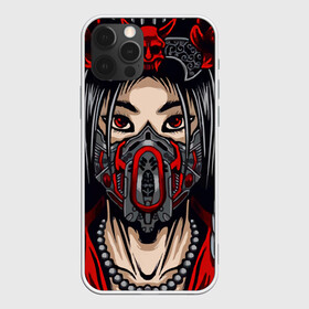 Чехол для iPhone 12 Pro с принтом Японская девушка стимпанк в Курске, силикон | область печати: задняя сторона чехла, без боковых панелей | аниме | девушка | демон | маска | розы | стимпанк