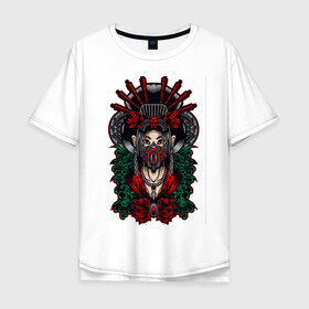 Мужская футболка хлопок Oversize с принтом Японская девушка стимпанк в Курске, 100% хлопок | свободный крой, круглый ворот, “спинка” длиннее передней части | аниме | девушка | демон | маска | розы | стимпанк