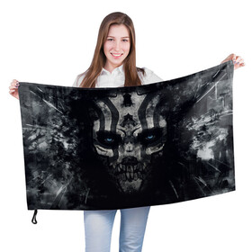 Флаг 3D с принтом OLD SHAMAN в Курске, 100% полиэстер | плотность ткани — 95 г/м2, размер — 67 х 109 см. Принт наносится с одной стороны | hardcore | shaman | skull | готика | неформальное | череп | шаман