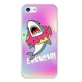 Чехол для iPhone 5/5S матовый с принтом Акула с пончиком Сrunch в Курске, Силикон | Область печати: задняя сторона чехла, без боковых панелей | акула | глазурь | градиент | десерт | зубы | пончик | укус