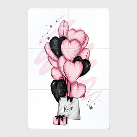 Магнитный плакат 2Х3 с принтом Шарики сердечки с подарком в Курске, Полимерный материал с магнитным слоем | 6 деталей размером 9*9 см | бантик | девушка | любовь | подарок | сердце | шарики