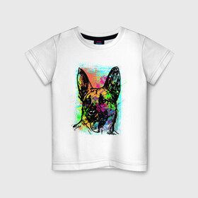Детская футболка хлопок с принтом Овчарка в краске в Курске, 100% хлопок | круглый вырез горловины, полуприлегающий силуэт, длина до линии бедер | dog | немецкая овчарка | овчарка в краске | собаки
