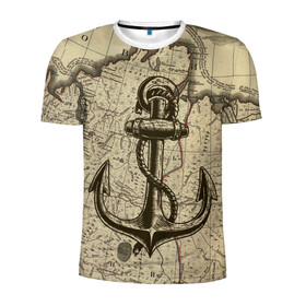 Мужская футболка 3D спортивная с принтом Морская Карта в Курске, 100% полиэстер с улучшенными характеристиками | приталенный силуэт, круглая горловина, широкие плечи, сужается к линии бедра | ocean | safe | sea | море | моряки | океан | якорь | якоря
