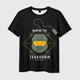 Мужская футболка 3D с принтом Master tea в Курске, 100% полиэфир | прямой крой, круглый вырез горловины, длина до линии бедер | game | games | halo | heilo | master chif | spartan | tea | игра | игры | ковенант | ковенанты | мастер чиф | спартанец | хало | хейло | хэйло | чай