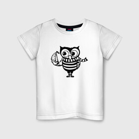 Детская футболка хлопок с принтом Совенок с корабликом в Курске, 100% хлопок | круглый вырез горловины, полуприлегающий силуэт, длина до линии бедер | owl | owls | сова | совушка | совы | филин | фраза | юмор
