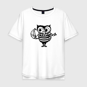 Мужская футболка хлопок Oversize с принтом Совенок с корабликом в Курске, 100% хлопок | свободный крой, круглый ворот, “спинка” длиннее передней части | owl | owls | сова | совушка | совы | филин | фраза | юмор