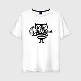 Женская футболка хлопок Oversize с принтом Совенок с корабликом в Курске, 100% хлопок | свободный крой, круглый ворот, спущенный рукав, длина до линии бедер
 | owl | owls | сова | совушка | совы | филин | фраза | юмор