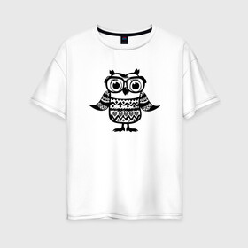 Женская футболка хлопок Oversize с принтом Совушка в очках в Курске, 100% хлопок | свободный крой, круглый ворот, спущенный рукав, длина до линии бедер
 | owl | owls | сова | совушка | совы | филин | фраза | юмор