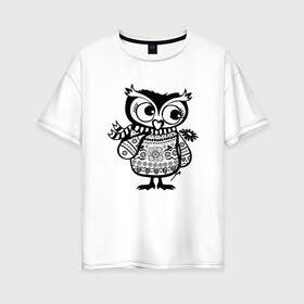 Женская футболка хлопок Oversize с принтом Совушка с цветочком в Курске, 100% хлопок | свободный крой, круглый ворот, спущенный рукав, длина до линии бедер
 | owl | owls | сова | совушка | совы | филин | фраза | юмор
