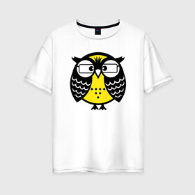 Женская футболка хлопок Oversize с принтом Совушка в очках в Курске, 100% хлопок | свободный крой, круглый ворот, спущенный рукав, длина до линии бедер
 | owl | owls | сова | совушка | совы | филин | фраза | юмор