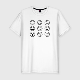 Мужская футболка хлопок Slim с принтом настроение  в Курске, 92% хлопок, 8% лайкра | приталенный силуэт, круглый вырез ворота, длина до линии бедра, короткий рукав | cheerful | emoji | emotions | joyful | mood | sad | smiley | веселый | грустный | настроение | радостный | смайлик | эмоции