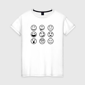 Женская футболка хлопок с принтом настроение  в Курске, 100% хлопок | прямой крой, круглый вырез горловины, длина до линии бедер, слегка спущенное плечо | cheerful | emoji | emotions | joyful | mood | sad | smiley | веселый | грустный | настроение | радостный | смайлик | эмоции