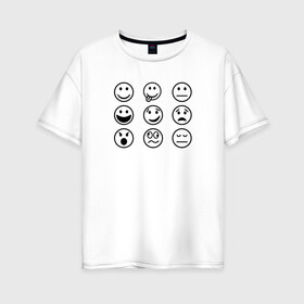 Женская футболка хлопок Oversize с принтом настроение  в Курске, 100% хлопок | свободный крой, круглый ворот, спущенный рукав, длина до линии бедер
 | cheerful | emoji | emotions | joyful | mood | sad | smiley | веселый | грустный | настроение | радостный | смайлик | эмоции