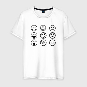 Мужская футболка хлопок с принтом настроение  в Курске, 100% хлопок | прямой крой, круглый вырез горловины, длина до линии бедер, слегка спущенное плечо. | cheerful | emoji | emotions | joyful | mood | sad | smiley | веселый | грустный | настроение | радостный | смайлик | эмоции