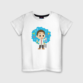 Детская футболка хлопок с принтом Маленький Ученый в Курске, 100% хлопок | круглый вырез горловины, полуприлегающий силуэт, длина до линии бедер | лабораторные минзурки | маленький ученый | наука | ребенок | рисунок | ученый
