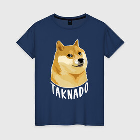 Женская футболка хлопок с принтом ПЕС МЕМ|TAKNADO в Курске, 100% хлопок | прямой крой, круглый вырез горловины, длина до линии бедер, слегка спущенное плечо | мем | пес мем | собака | такнадо | хаски