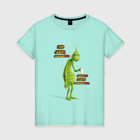 Женская футболка хлопок с принтом Гринч в Курске, 100% хлопок | прямой крой, круглый вырез горловины, длина до линии бедер, слегка спущенное плечо | гринч | грустный | зеленый | кофе | кружка | мультфильм | утро