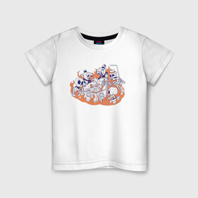 Детская футболка хлопок с принтом Cuphead в Курске, 100% хлопок | круглый вырез горловины, полуприлегающий силуэт, длина до линии бедер | cartoon | cuphead | fire | game | illustration | mugman | skeleton